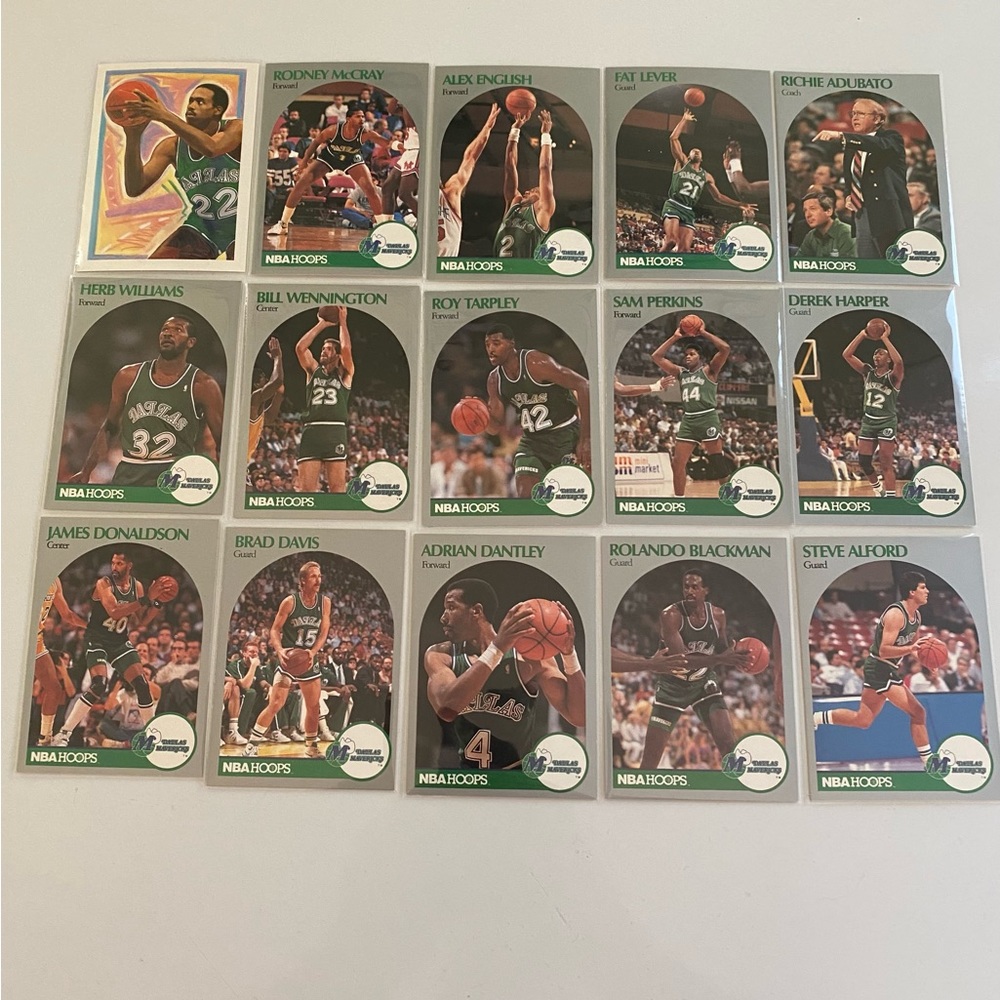 Dallas Mavericks Team Card Set of 12 Cards Vintage 1990 NBA HOOPS Basketball
